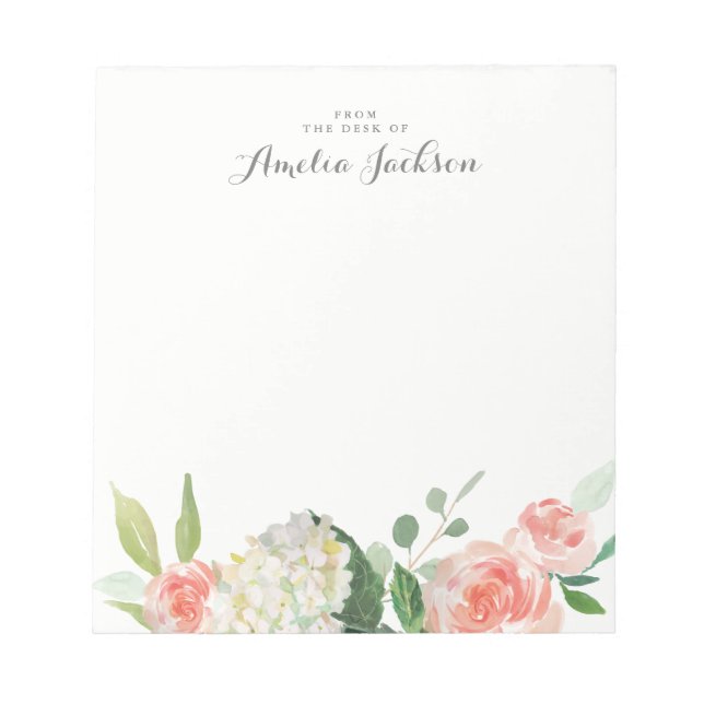 Pink Floral Personalized Notepad Stationery (Front)