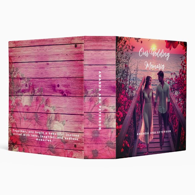 Pink Floral Personalized Our Wedding MemorieBinder 3 Ring Binder (Background)
