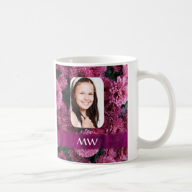 Pink floral personalized photo coffee mug (Right)
