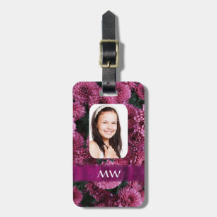 Pink floral personalized photo luggage tag