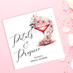 Pink Floral Petals and Prosecco Bridal Napkins