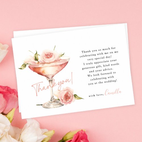 Pink Floral Petals and Prosecco Bridal Shower Thank You Card