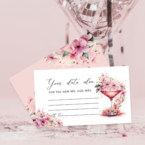 Pink Floral Petals and Prosecco Date Night Ideas Enclosure Card