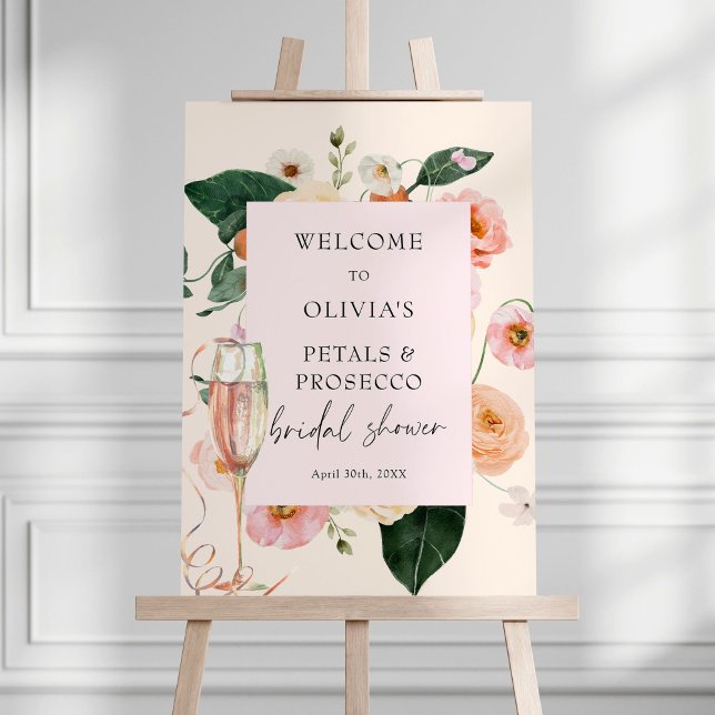 Pink Floral Petals & Prosecco Bridal Shower Foam Board (Creator Uploaded)