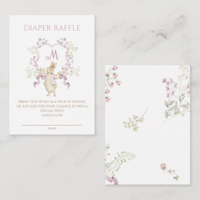Pink Floral Peter the Rabbit Baby Shower Diaper Enclosure Card (Front/Back)
