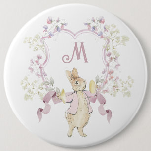 Pink Floral Peter the Rabbit Monogram Baby Shower Button