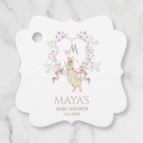 Pink Floral Peter the Rabbit Monogram Baby Shower Favor Tags