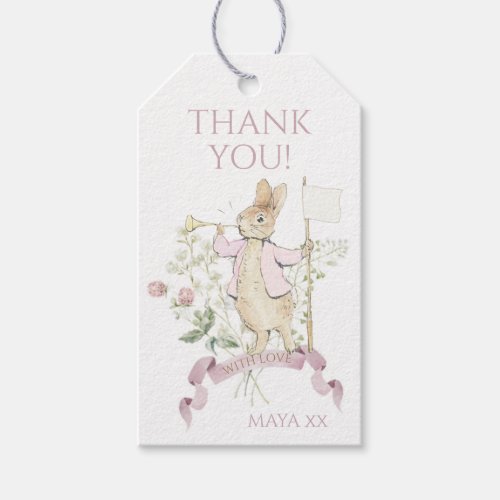 Pink Floral Peter the Rabbit Monogram Baby Shower Gift Tags