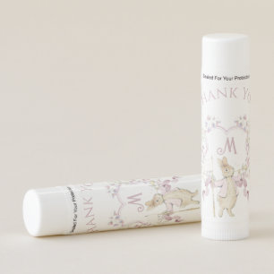 Pink Floral Peter the Rabbit Monogram Baby Shower Lip Balm