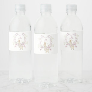 Pink Floral Peter the Rabbit Monogram Baby Shower Water Bottle Label