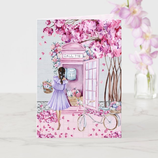 Pink Floral Phone Booth | Friendship Card (Orchid)