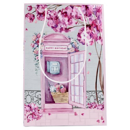 Pink Floral Phone Booth  Medium Gift Bag