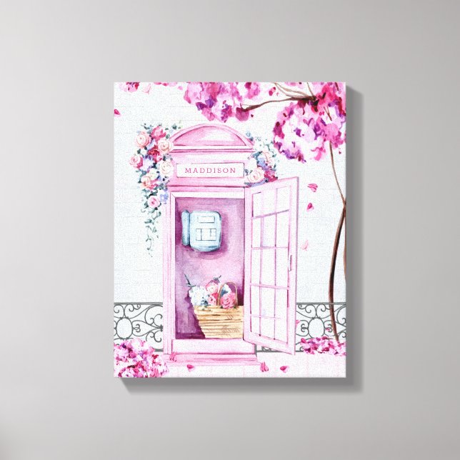 Pink Floral Phone Booth Personalized  Canvas Print (Front)