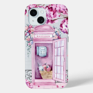 Pink Floral Phone Booth Personalized  iPhone 15 Case