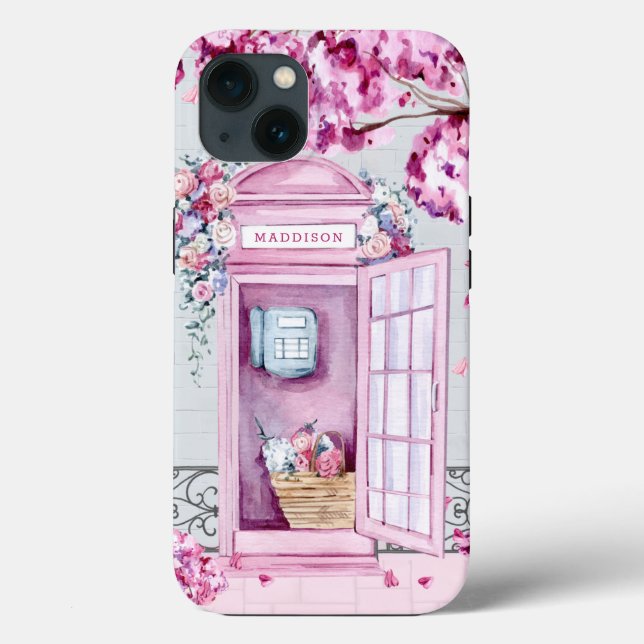 Pink Floral Phone Booth Personalized Case-Mate iPhone Case (Back)