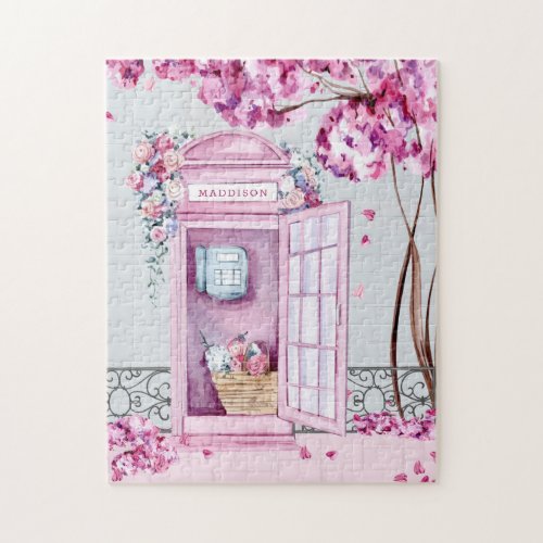 Pink Floral Phone Booth Personalized Jigsaw Puzzle