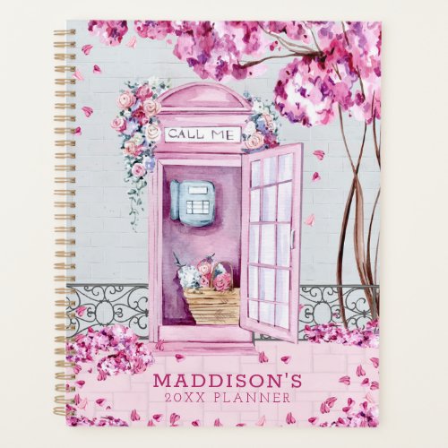 Pink Floral Phone Booth Personalized Planner