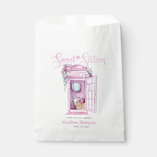 Pink Floral Phone Booth | Sweet 16  Favor Bag (Front)