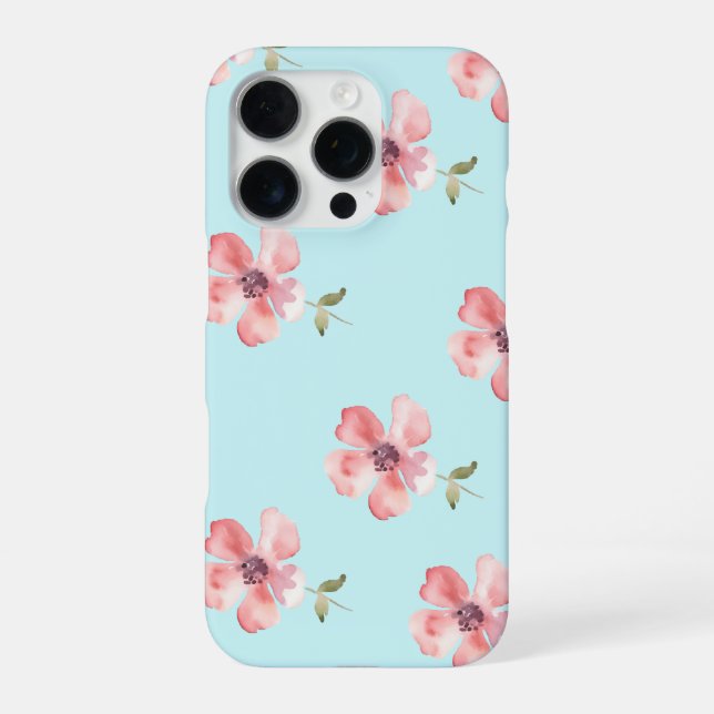 Pink Floral Phone Case – Blue Pastel Pattern (Back)