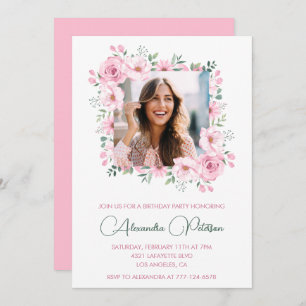 Pink Floral Photo 38th birthday invitations