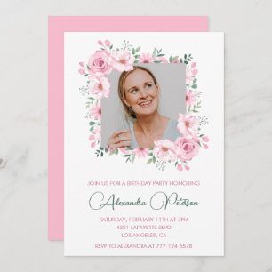 Pink Floral Photo 49th birthday invitations