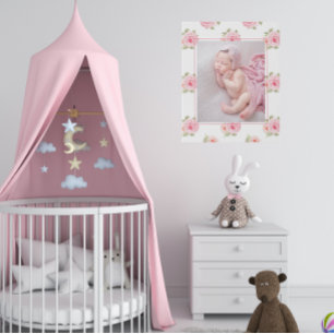 Pink Floral Photo Baby Girl Faux Canvas Print