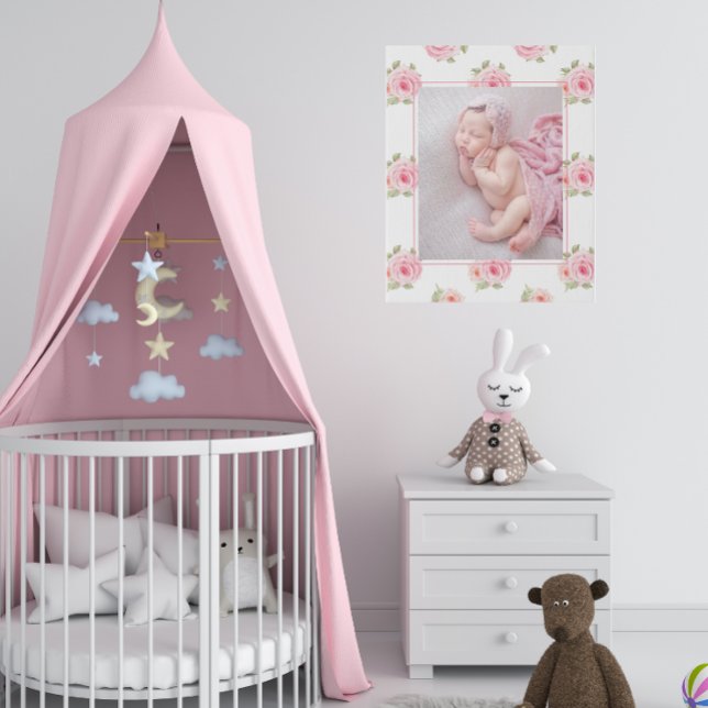 Pink Floral Photo Baby Girl Faux Canvas Print (Creator Uploaded)