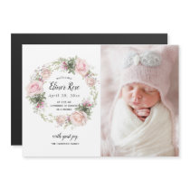 Pink Floral Photo Birth Announcement