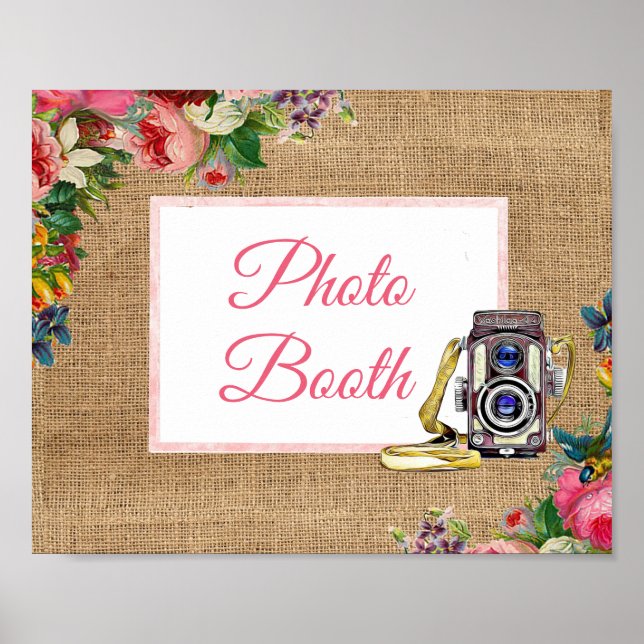 Pink Floral Photo Booth Wedding Sign Poster (Front)