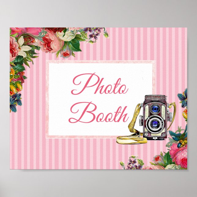 Pink Floral Photo Booth Wedding Sign Poster (Front)