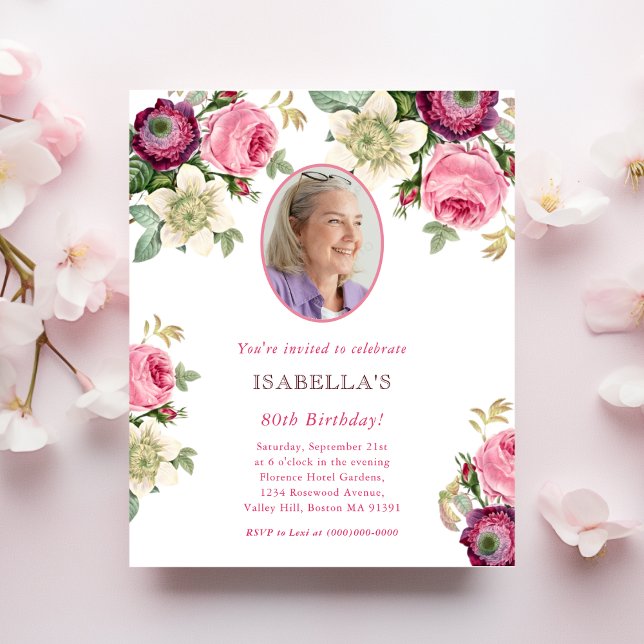Pink Floral | Photo Budget Birthday Invitation (Creator Uploaded)
