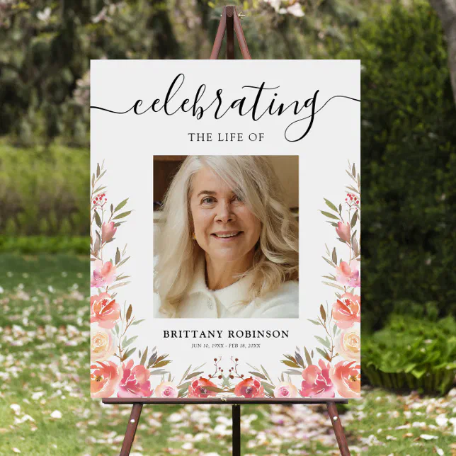 Pink Floral Photo Celebration of Life Foam Board | Zazzle