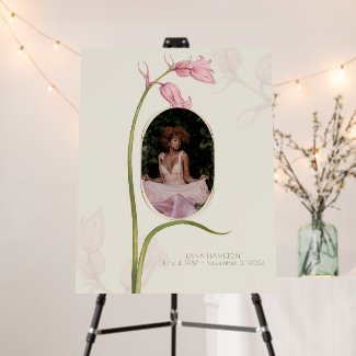 Pink Floral Photo Funeral Sign