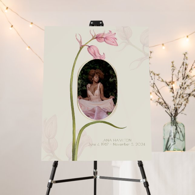 Pink Floral Photo Funeral Sign (In Situ (Stand))