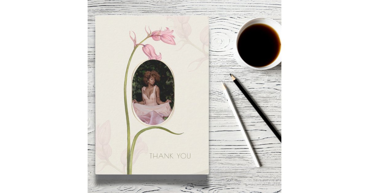 Pink Floral Photo Funeral Sympathy Thank You Card | Zazzle