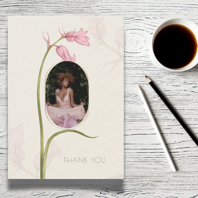 Pink Floral Photo Funeral Sympathy Thank You Card (Creator Uploaded)