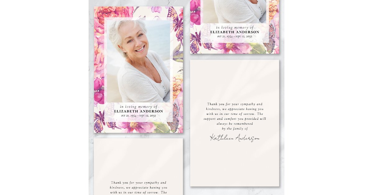 Pink Floral Photo Funeral Sympathy Thank You Card | Zazzle