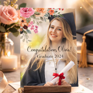 PINK FLORAL PHOTO GRADUATION INVITATIONS