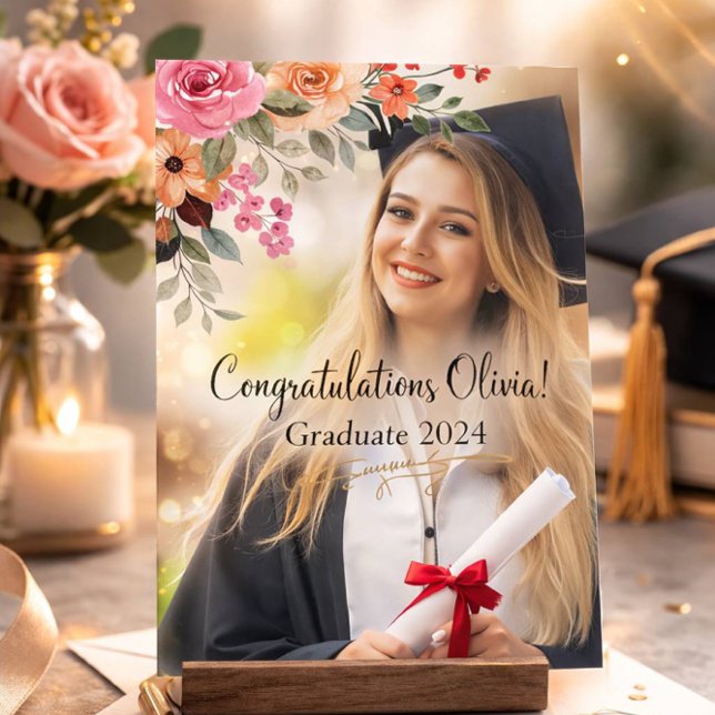 PINK FLORAL PHOTO GRADUATION INVITATIONS (Creator Uploaded)