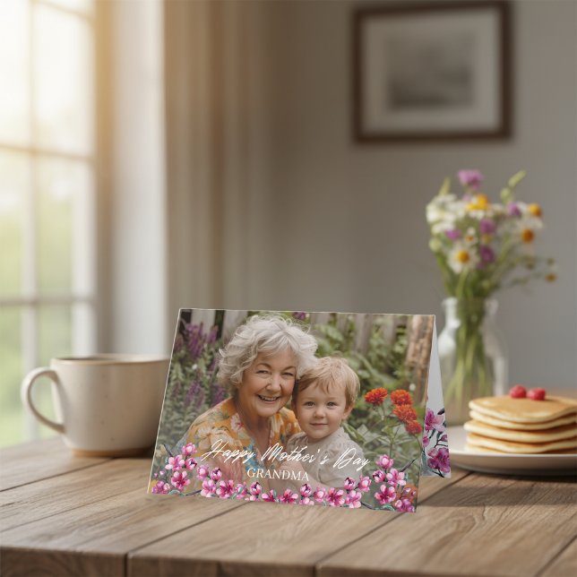 Pink Floral Photo Grandma Mother’s Day Holiday Card (Creator Uploaded)