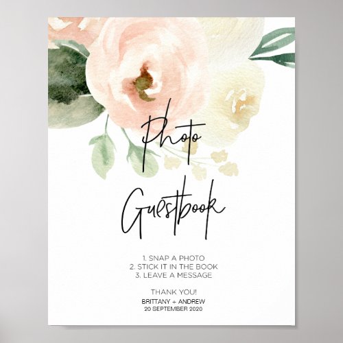 Pink Floral Photo GuestBook Sign for Wedding