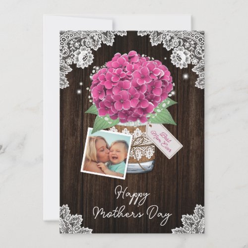 Pink Floral Photo Happy Mothers Day Card