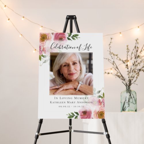 Pink Floral Photo In Loving Memory Welcome Sign