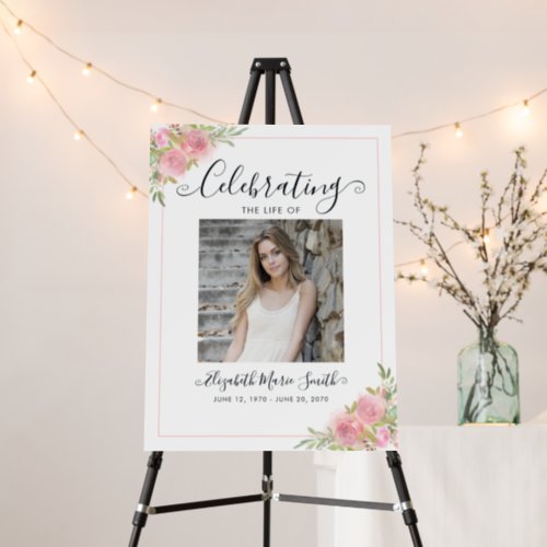 Pink Floral Photo Memorial Funeral Welcome Sign