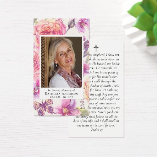 Pink Floral Photo Memorial Prayer Card