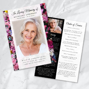 Pink Floral Photo Memorial Service Program