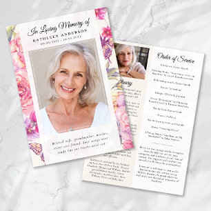 Pink Floral Photo Memorial Service Program
