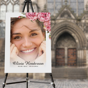 Pink Floral Photo Memorial Sign