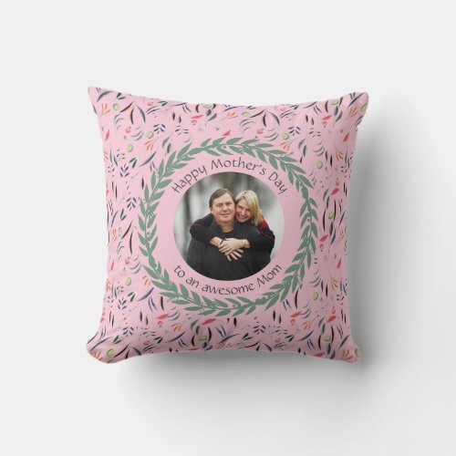 Pink Floral Photo MOM Throw Pillow