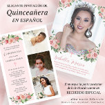 Pink Floral Photo Quincea&#241;era Invitation Spanish at Zazzle